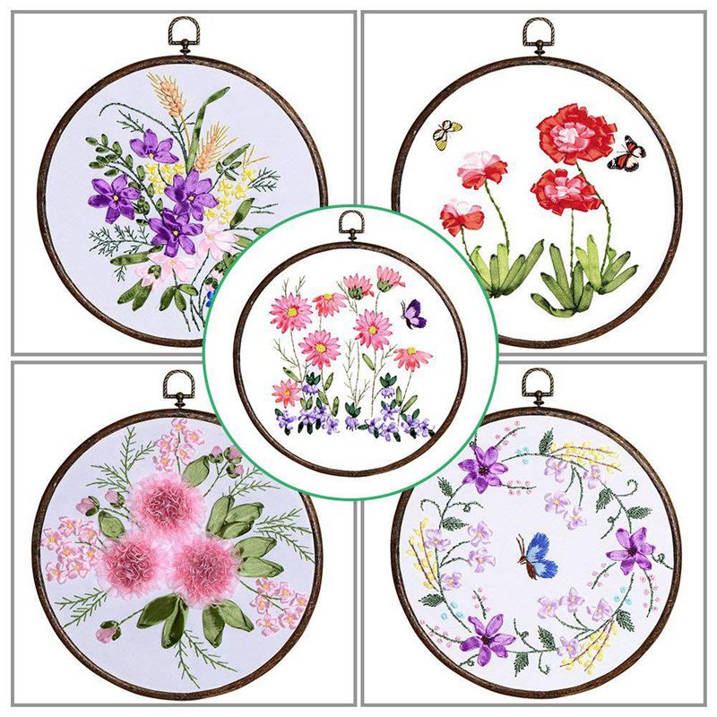 

Hot Sale 3 Pieces 5.3 inch Round Embroidery Hoops Bulk Imitated Wood Circle Cross Stitch Hoop Ring