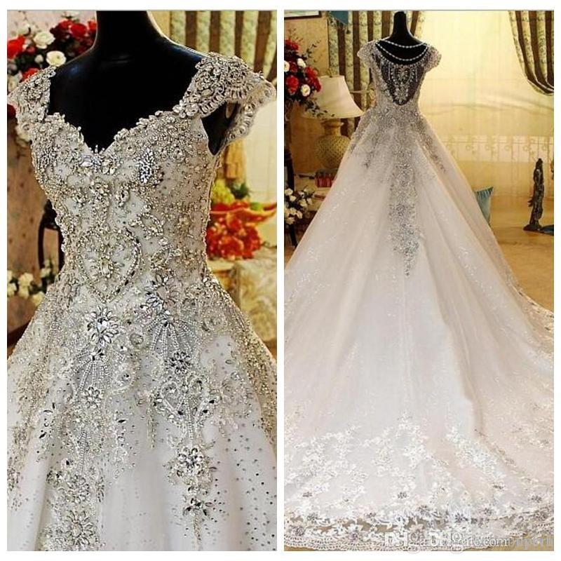 

Real Photos Tulle A Line Wedding Dress V Neck Bling Beading Cheap Vintage Wedding Dresses Bridal Gowns 2021 Nigeria abito da sposa, Gold