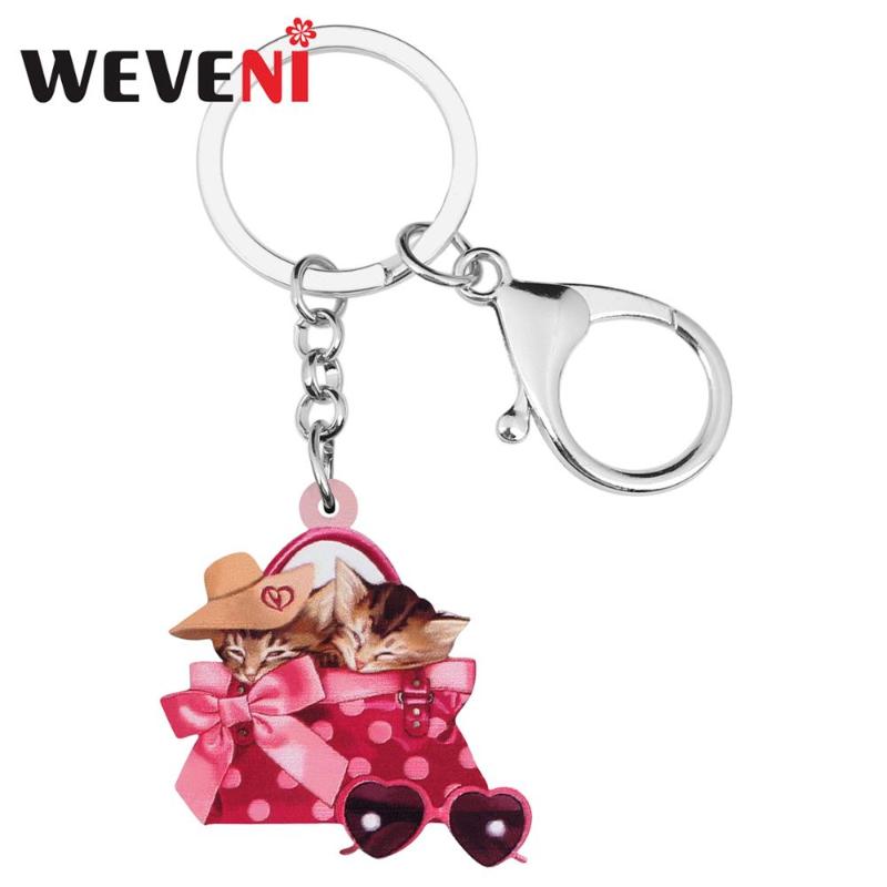 

WEVENI Acrylic Valentine's Day Vacation Cat Key Chains Rings Bag Car Purse Keychains For Women Girls Teens Charm Decoration Gift