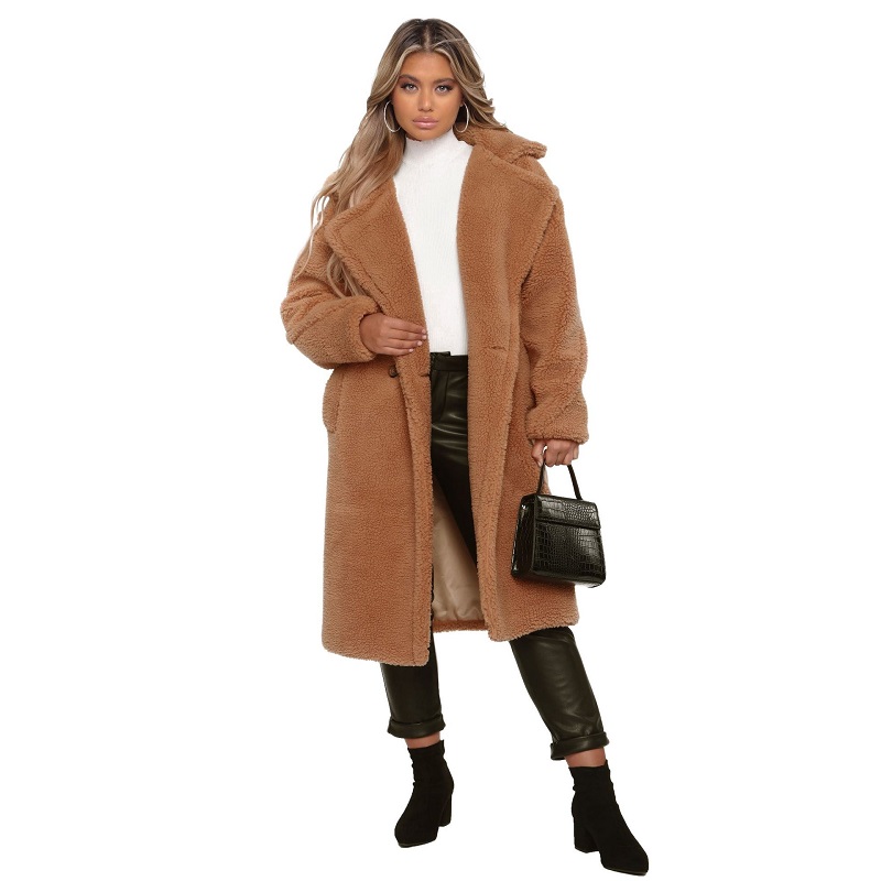 

New style fashion women' winter clothes sexy v-neck full sleeve fashion double breasted thicken long wool jackets, Khaki