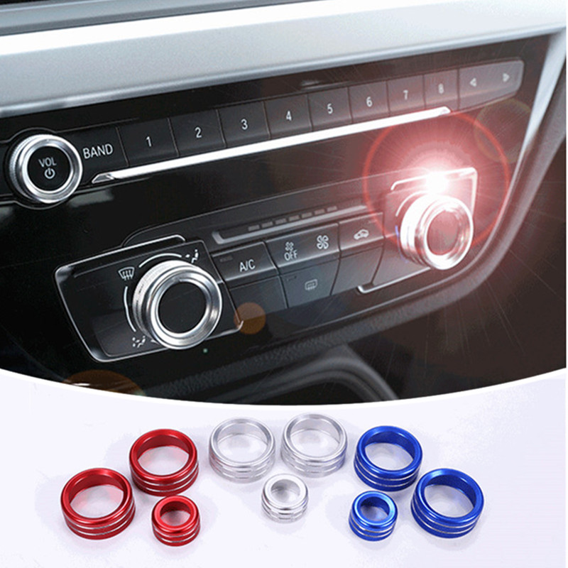 

3pcs Aluminum Alloy Car Audio Volume Control Button Circle Decoration Ring Cover Auto Air Condition Knob for 1 Series 2017
