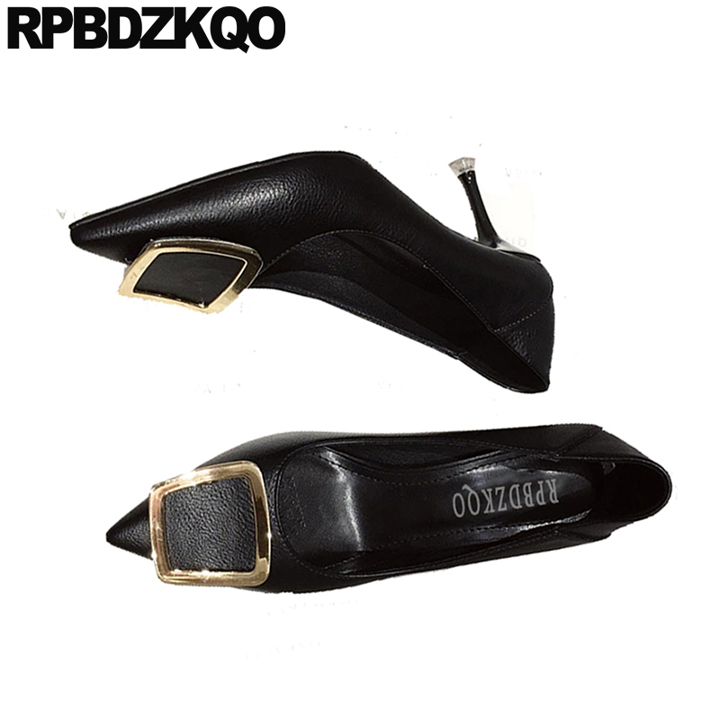 

2019 beige thin pointed toe casual shoes women scarpin nude fashion 3 inch pumps high heels size 4 34 stiletto slip on black