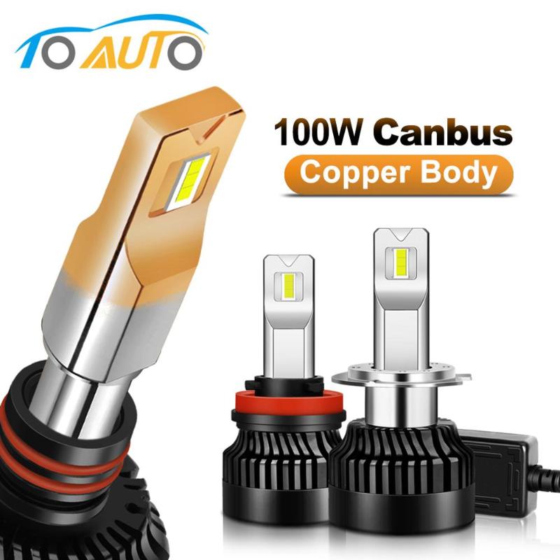 

2pcs 100W Canbus LED H1 H7 H8 H11 HB3 9005 HB4 9006 LED Bulbs Car Headlight with Red Copper 12V Auto Lamp 6000K White