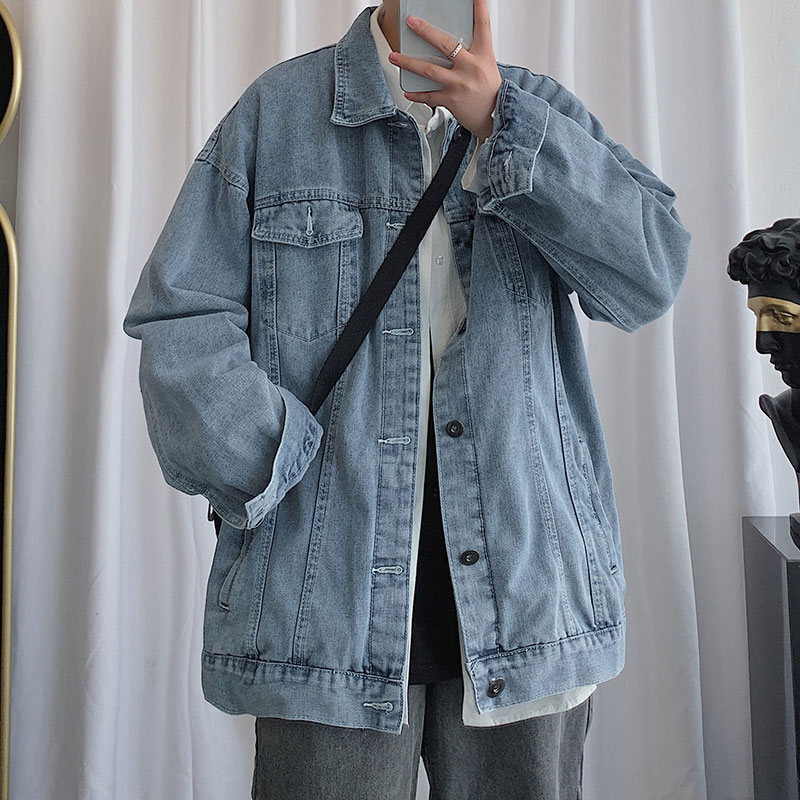 

Men's loose denim jacket jacket loose plus size casual denim men, Black