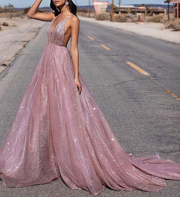 

Sexy Backless Prom Dresses Spaghetti V Neck Sparkly Glitter Formal Evening Party Gowns Vestidos De Fiesta, Dark green