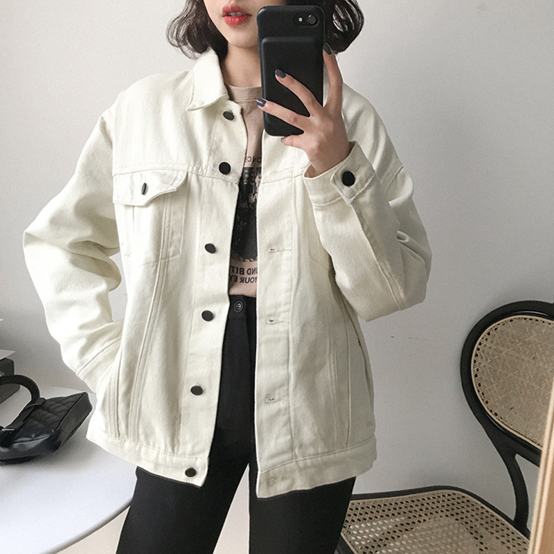 

Spring Denim Jacket Loose Casual Long Sleeve Short Coat Women Chic Fashion Yellow Beige Black Windbreaker Ladies Jeans Jacket