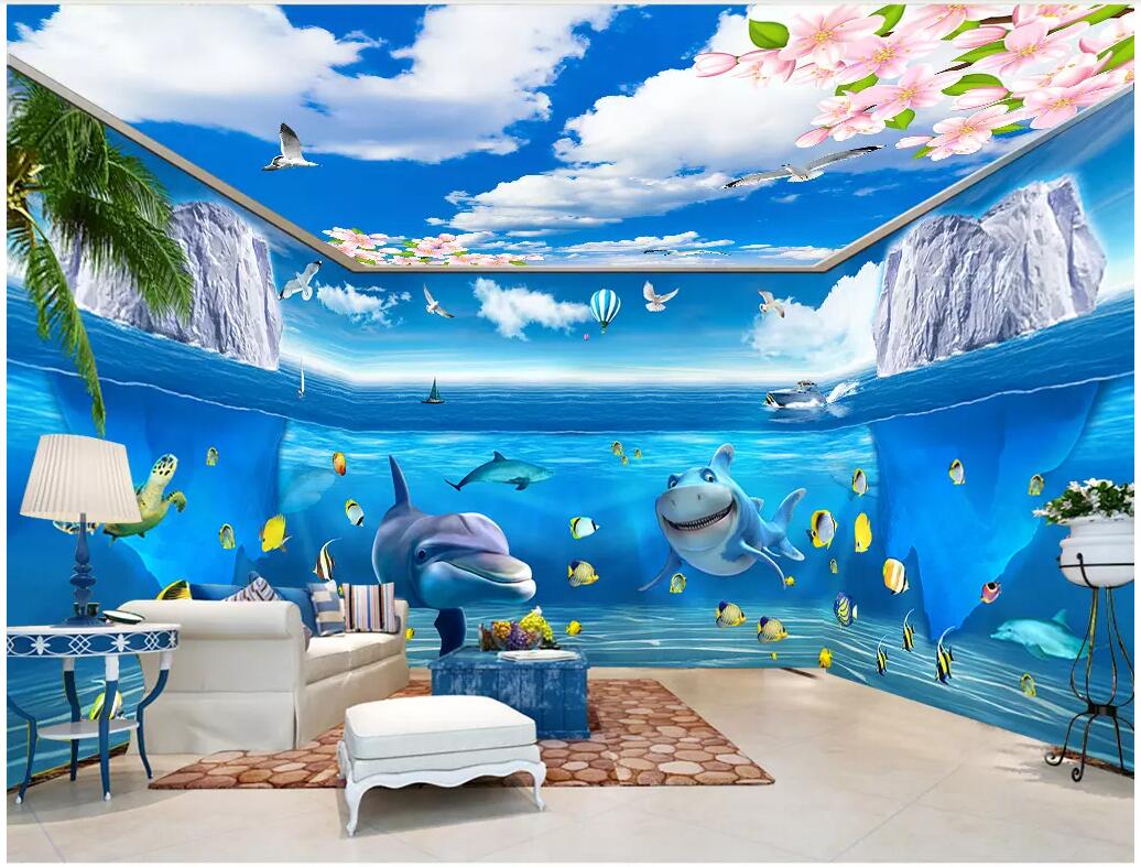 

3d room wallpaer custom mural photo Sea World Dolphin Iceberg Theme Space full house background decor 3d wall murals wallpaper for walls 3 d, Pictures show