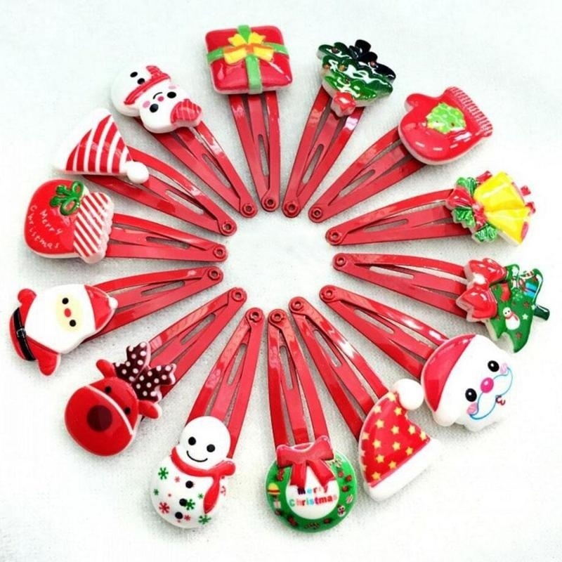 

10pcs Christmas Hairpin Girl Hair Accessories Xmas Santa Claus Snowman Deer Hat Shaped Funny Barrette Clip Gift 3