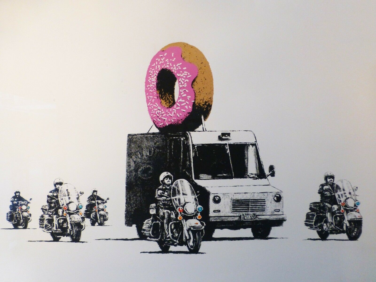 

Banksy Street graffiti Urban Art police doughnut security Home Decor Handpainted &HD Print Oil Painting On Canvas Wall Art Canvas 200218