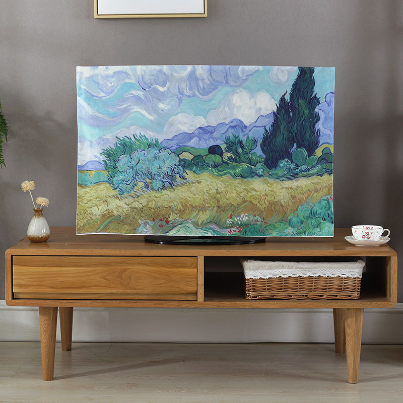 

Korean-Style Printed Television Cover Dust Cover Household Appliance Dust 55-Inch Curved Surface TV, Zj wheat field yello