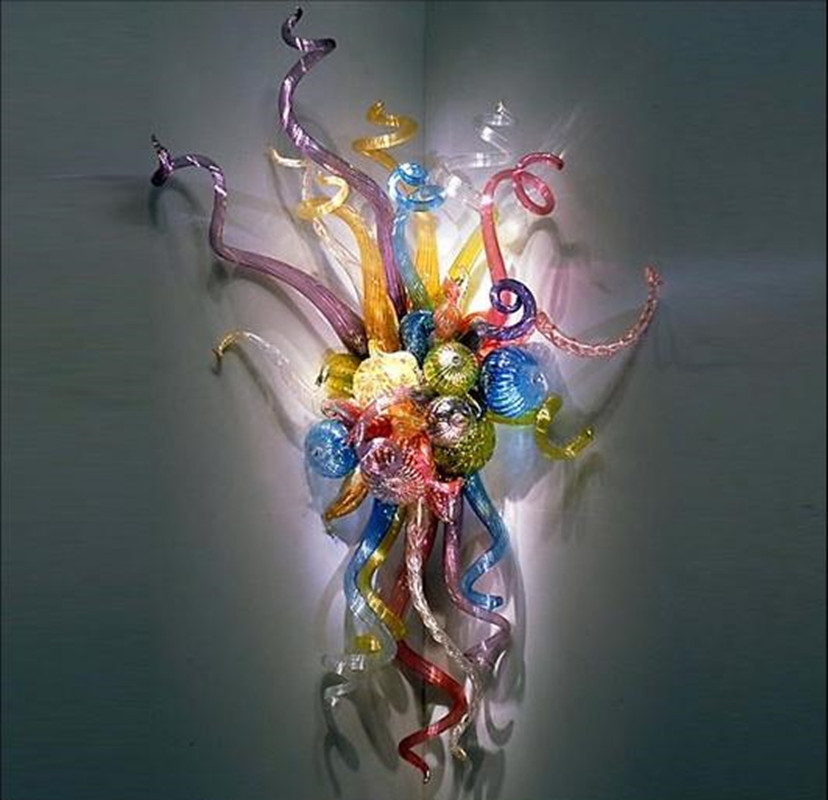100% Mouth Blown Lamps LED Bulbs Modern Design Glass Art Flower Wall Sconces-image-506129112
