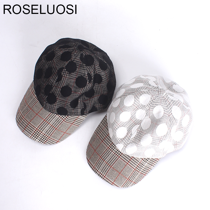 

ROSELUOSI Women Baseball Cap Newest Plaid And Dot Patchwork Baseball Hats Snapback Bone Masculino, White