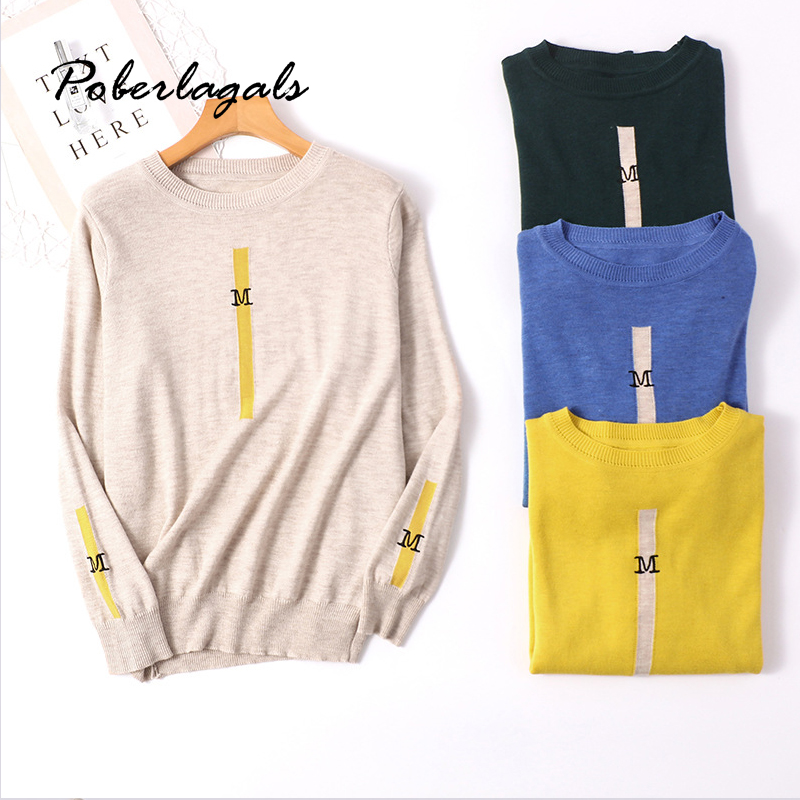 

Pull 2019 Korean Autumn Knit sweater women winter pullovers knitted sweater embroidered letter sweaters female womens clothes, Khaki
