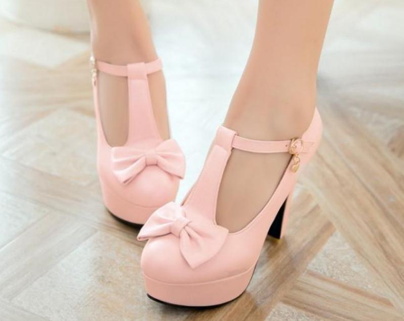 

2019 Women's shoes in Spring and Autumn with New style High heel Coarse heel round head bowknot waterproof table@288, White