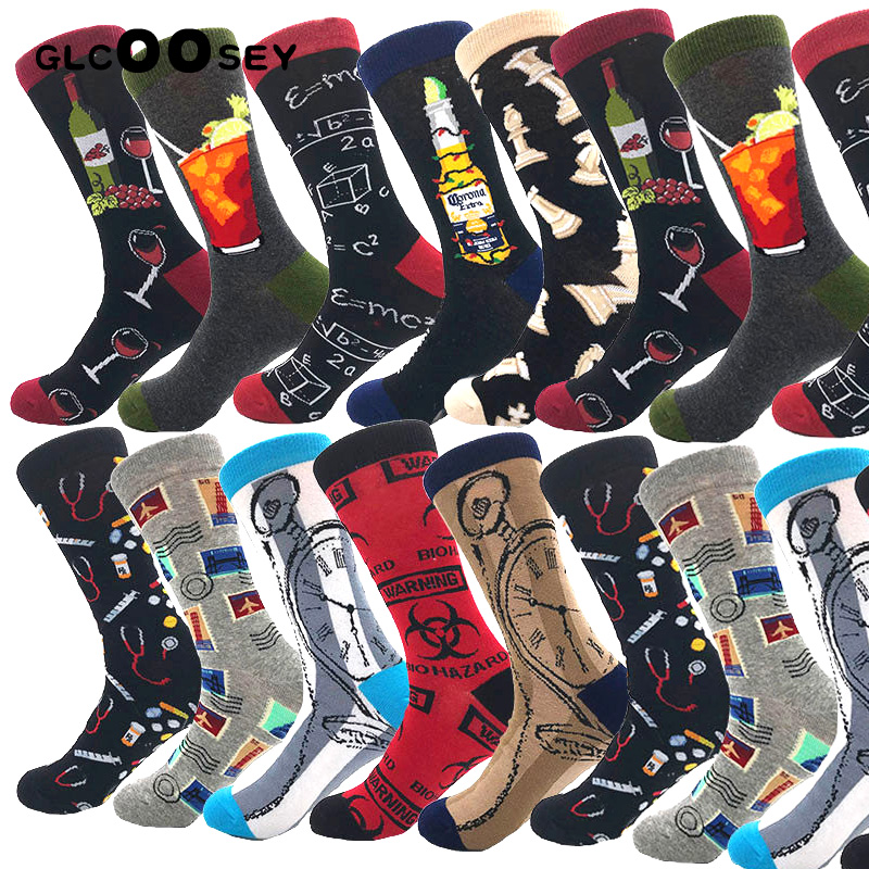 

New Casual Combed Cotton Men's Socks Tend Harajuku Street Hip Hop Funny Happy Socks Colorful Avocado Pattern Long For Men