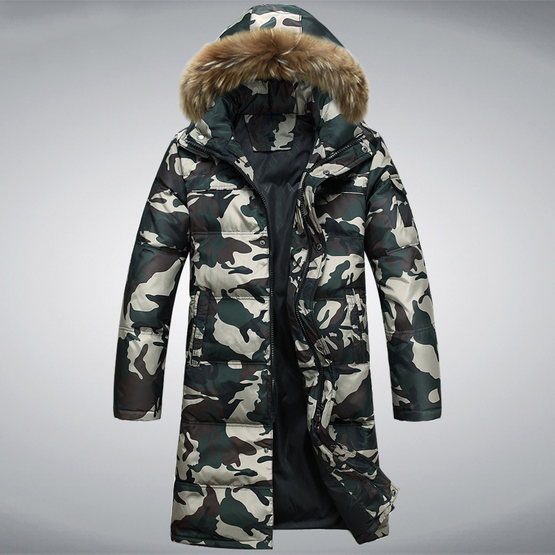 

Men Plus Size Winter Camouflage Duck Down Jacket Men's Long Coat Man Fur Collar Parka Casaco Masculino KJ692, Gray