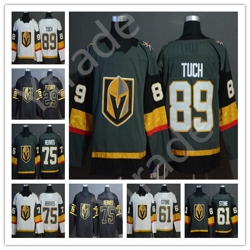 

Alex Tuch 61 Mark Stone Jersey Vegas Golden Knights 2019 Golden Edition 29 Marc-Andre Fleury 75 Ryan Reaves 71 Karlsson Hockey Jersey, 71 grey