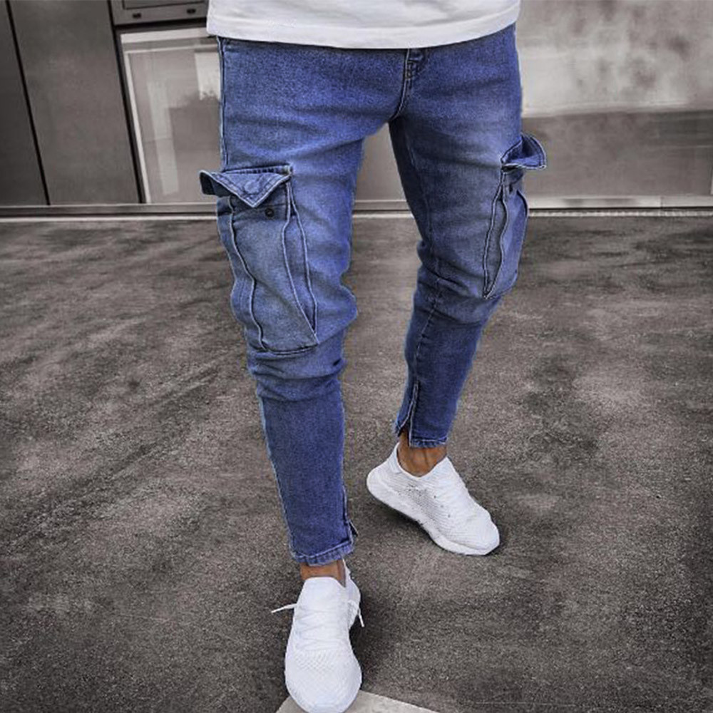 

Men Clothes 2019 Skinny Jeans Mens Stretch Denim homme rotos Pant Distressed Ripped Freyed Slim Fit Pocket Jean Trousers LF806, Light blue