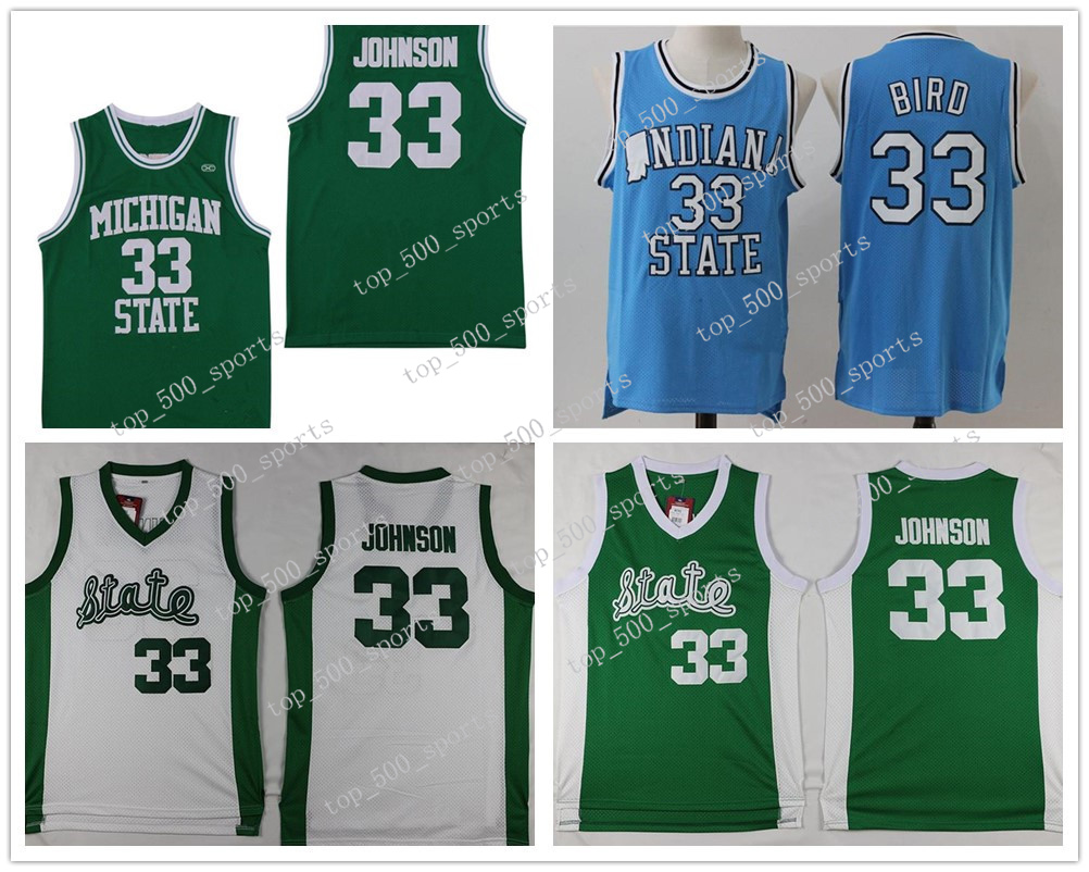 

NCAA Michigan State Spartans #33 Earvin Johnson Magic Green Indiana State Sycamore College Larry Bird Basketball Jersey Stitched Shirts, Colour 1