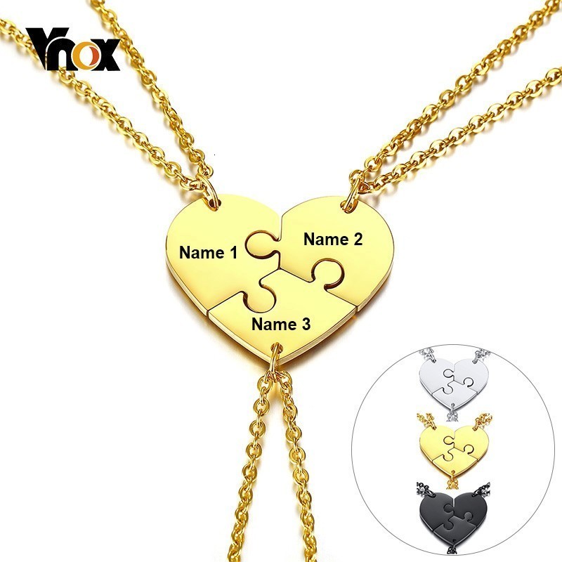 

Vnox Set of 3 Stainless Steel Best Friends Forever BFF Necklace Puzzle Friendship Pendant Free Custom Name Women Men Gift, Silver