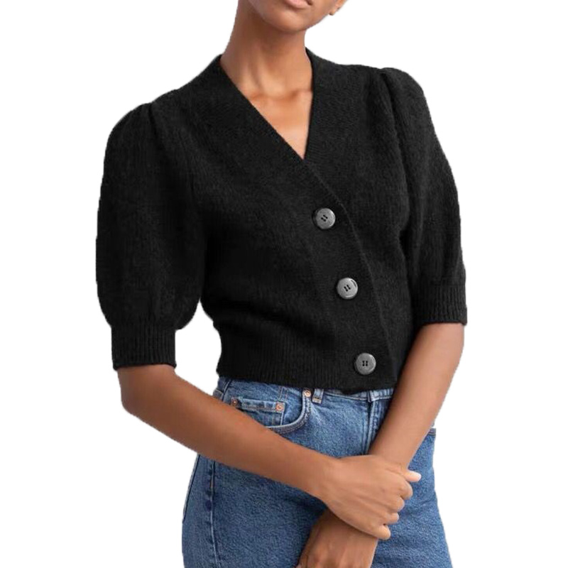 

Summer coat women casual v-neck women clothes 2020 knit sweater short sleeve cardigan, Beige