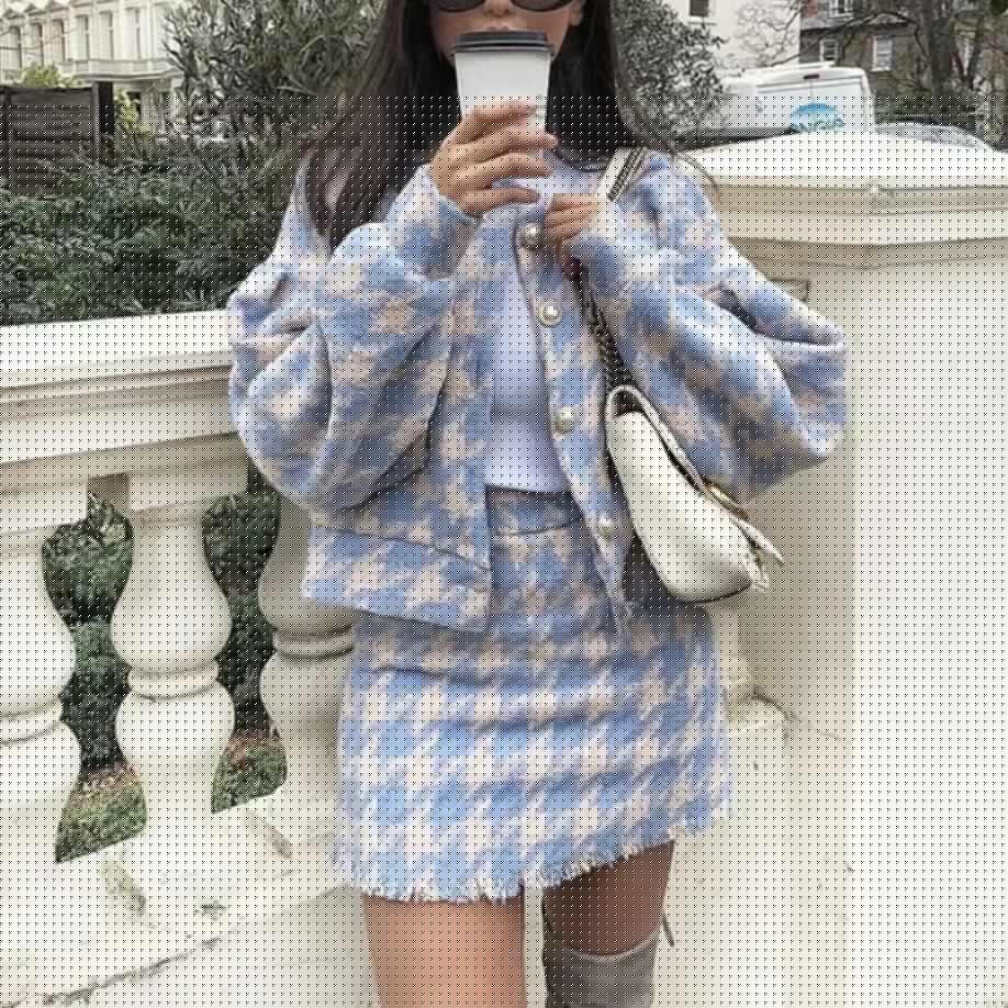 

2018 Women Vintage Skirt Sets Winter Ladies Woolen Tweed Jacket+ Short Skirt Suits Elegant Two Pieces Sets, Sky blue
