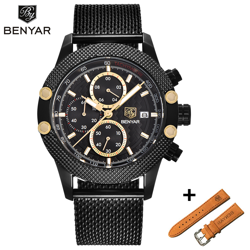 

BENYAR Montre Homme Set Brand Watches Reloj Hombre Men Sport Chronograph Fashion Waterproof Quartz Watch Men Relogio Masculino, Slivery;brown