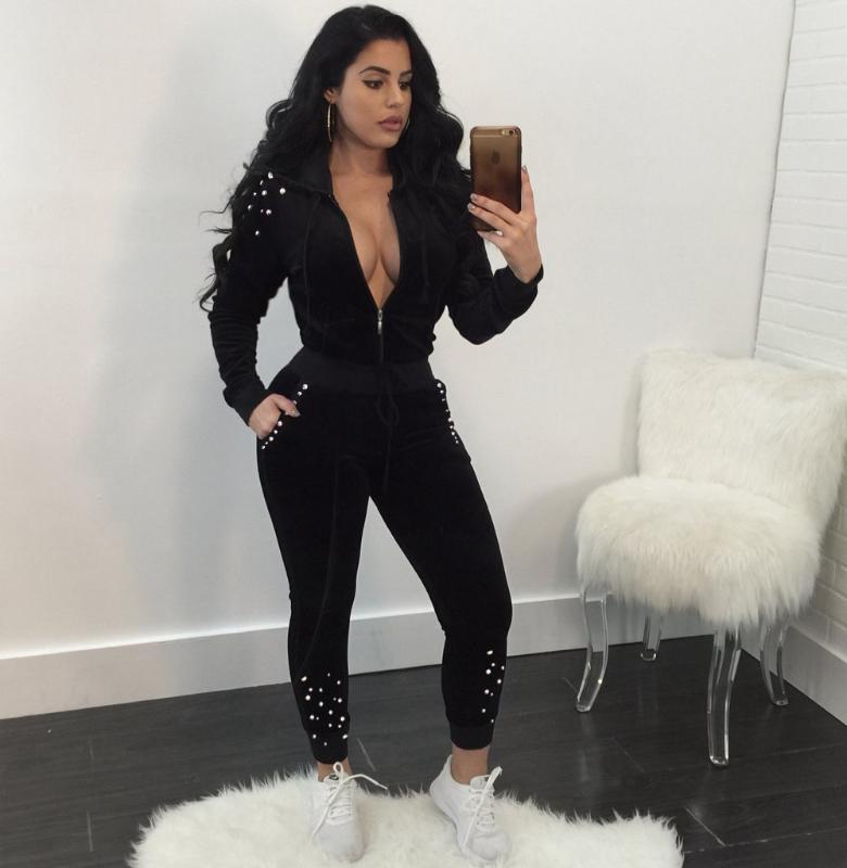 

Casual Women 2 Piecs Set Hooded Long Sleeve Zipper V Neck Top and Long Pencil Pants Sportwear Women's Clothing Outfits Tracksuit, White