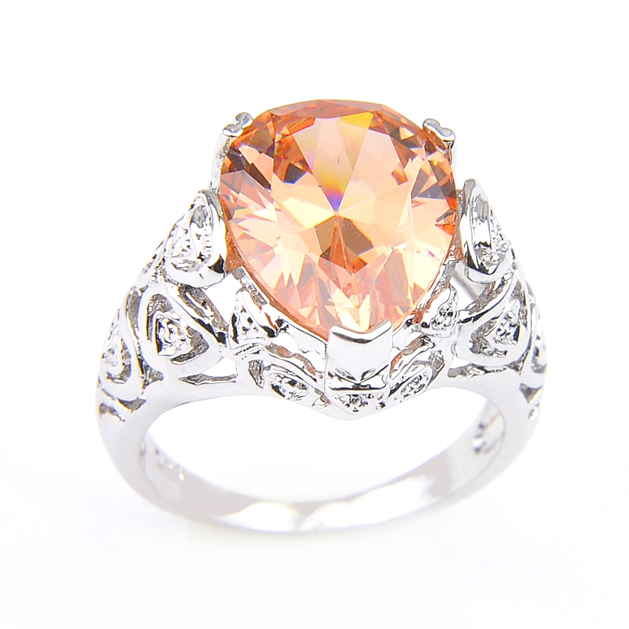 

10 Pcs/Lot Women's Wedding Jewelry Rings Newest Cut Pear shape Morganite Gems 925 Sterling Silver Plated Shiny CZ Ring Jewelry