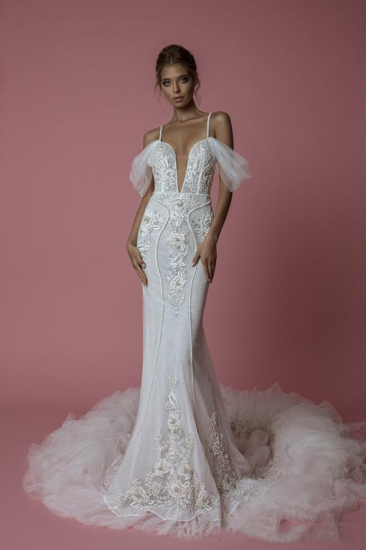 

2019 dan Cohen Mermaid Wedding Dress Spaghetti Lace Applique Beach Boho Bridal Gowns Hollow Back Sweep Train Plus Size robe de, Custom made from color chart