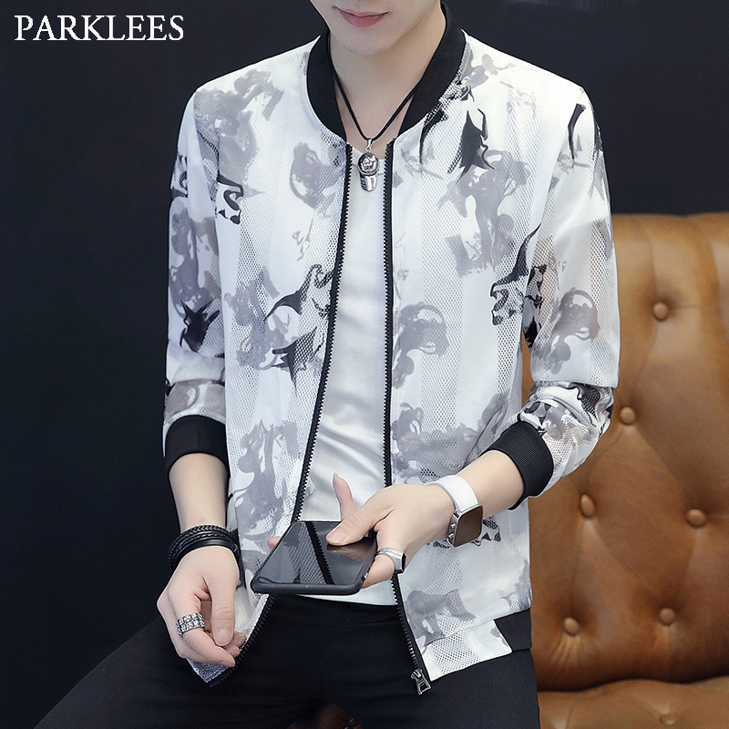 

Stylish Summer Sun Protection Mesh Jacket Men Youth 2020 Slim Fit Mens Baseball Jackets Coats Lightweight Casual Clothing M-3XL, Hong yun yan