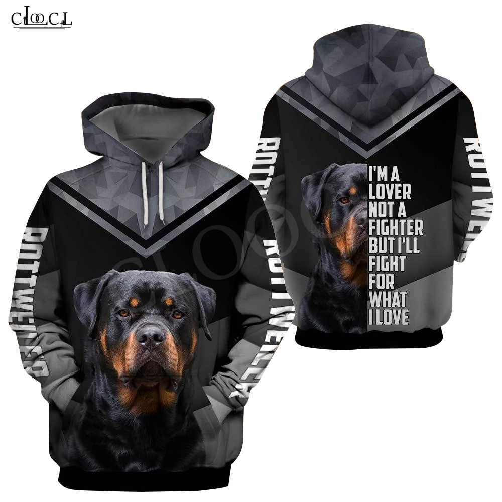 

fashion animal lover not a fighter rottweiler dog hoodie men women 3d print cute pet dog designs casual hooded coat, Hoodie 1