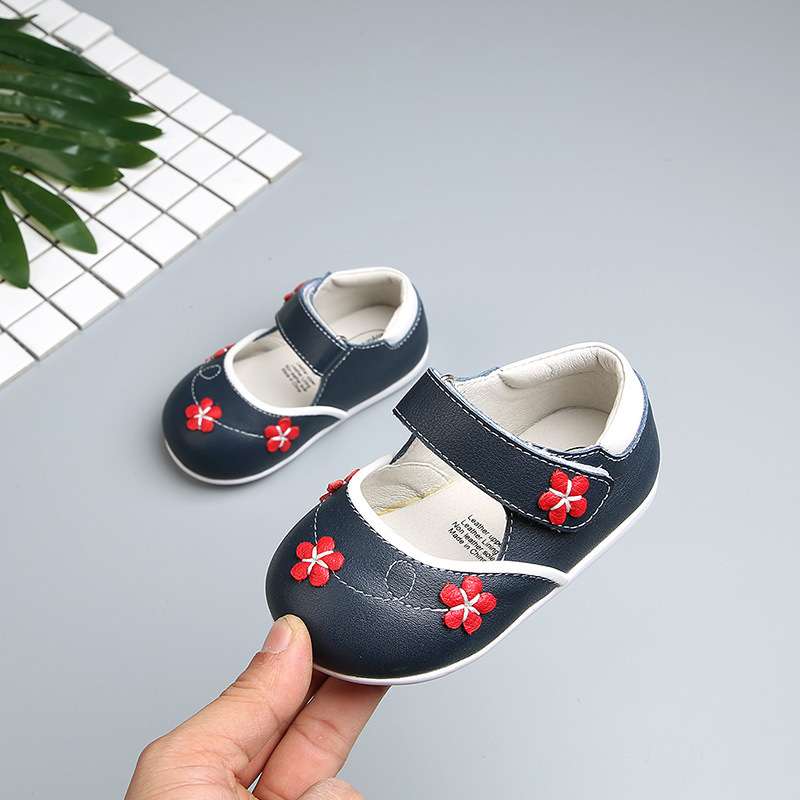 

Baby Girls Floral Sewing Princess Leather Shoe Soft Sole Comfortable Toddle Flats Crib Shoe, Black