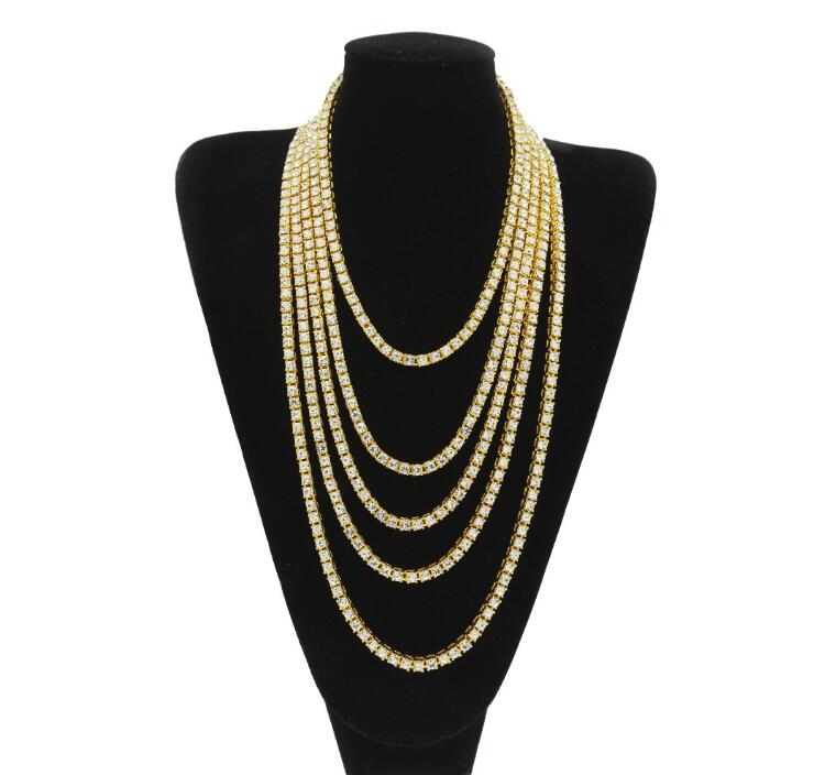 

Hip Hop Gold Chain 1 Row Round Cut Tennis Necklace Chain 18inch --24inch Mens Punk Iced Out Rhinestone chain Necklace GB1488