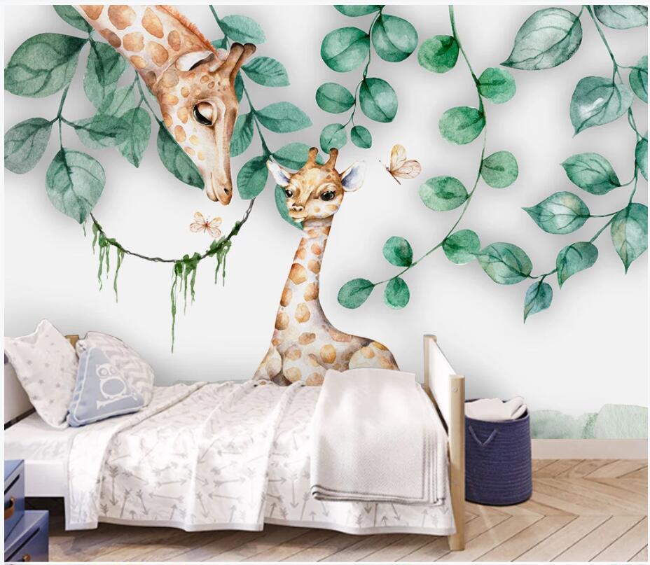 

3d wall murals wallpaper for walls 3 d home decor European leaf cute animal giraffe children's room 3d wallpaer custom photo mural, Non-woven wallpaper