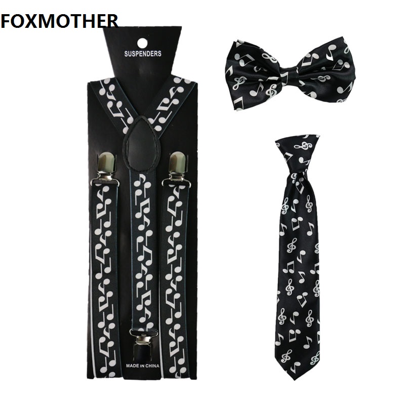 

FOXMOTHER Music Note Women Men Suspenders Bowtie And Necktie Set