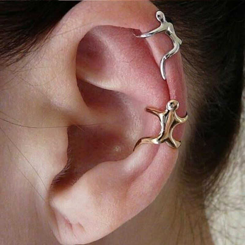 

Creative retro alloy climbing Figurine earless ear clip personality embracing human ear bone clip