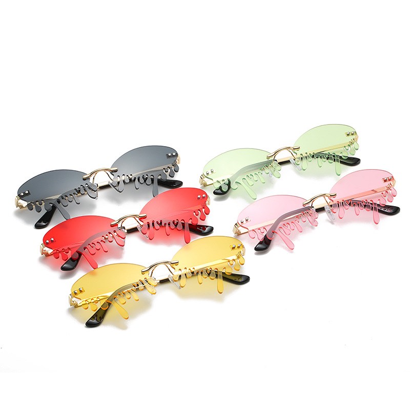 Tendance de la mode lunettes de soleil drôles spectacle de scène larmes lunettes de soleil sans monture colorée une pièce UV400 vente en gros