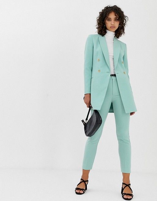 2020 New Arrival Sky Blue Women's Business Suit Female Office Uniform Ladies Formal Pants Suit Double Breasted Women's Tuxedo