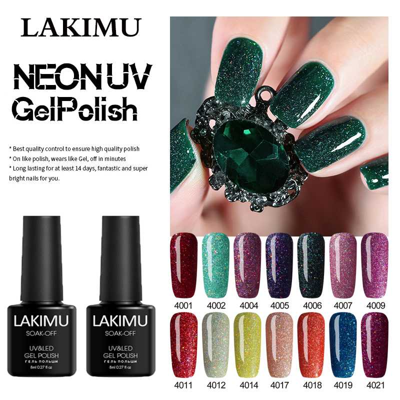 

LAKIMU Gel Nail Polish 8ml Rainbow Gel Glittering Neon Nail Polish Glitter Neon Hybrid Soak UV LED Long Lasting, Fs001