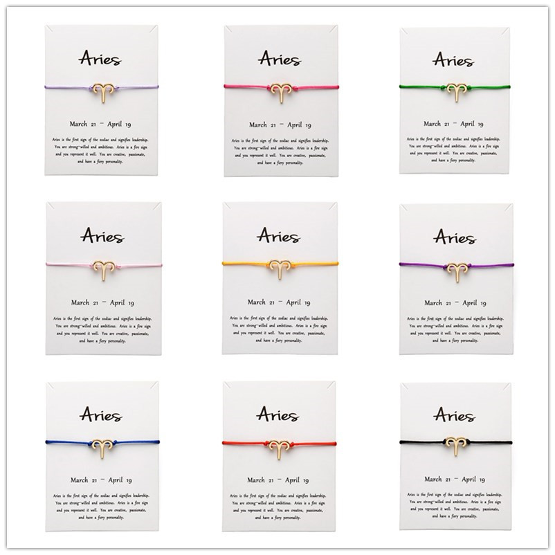 

White Card Fashion Jewelry 12 Constellation Zodiac Aries Lucky Rope Bracelet Bangles For Women Accessories