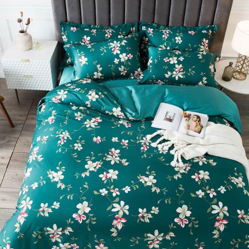 

Papa&Mima White Flowers Green Nordic Duvet Cover Set Flat Sheet Silky Egyptian Cotton Bedlinens 4pcs Queen King Size Bedding Set, 20204126
