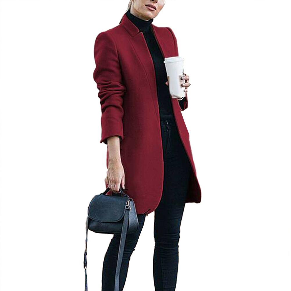 

2020 New Plus Size Womens Woolen Coat Office Lady Autumn Solid Color Stand Collar Woolen Long Coat Cardigan For Womens Clothings, Black