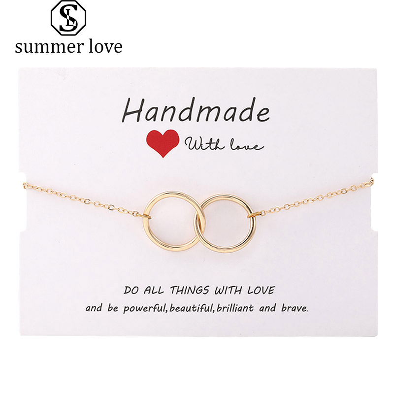

Fashion Double Circle Charm Bracelet For Women Handmade Round Ring Gold Silver Copper Chain Link BraceletsPersonality Party Jewelry Gift