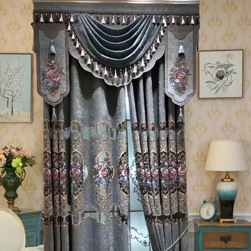

European Curtains for Window Curtains Styles for Living Room Elegant Drapes European Embroidered, Gray tulle