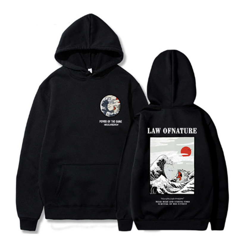 

Hoodies Men Women Newest Japanese Funny Cat Wave Printed Hoodies Winter Japan Style Hip Hop Casual Sweatshirts Streetwear, Black