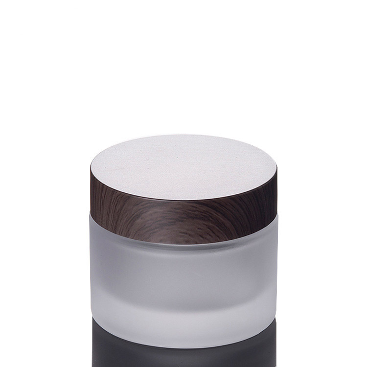 

30G 50G Facial Cream Jar Empty Frosted Glass Eye Cream Jar with Inner Pad Wood Grain Cap Top Grade Refillable Cosmetic Container