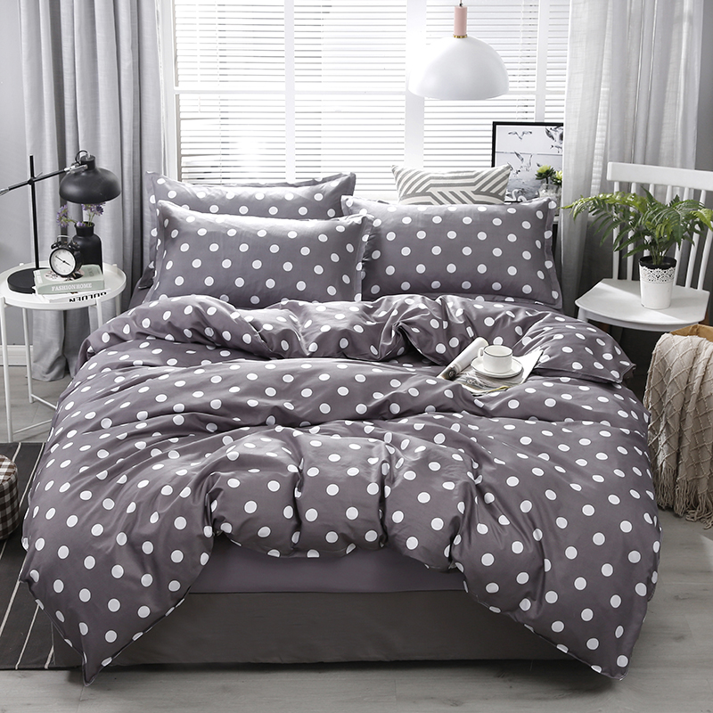 

New Arrival High Quality Dark Gray Dot Pattern Bedding Set Bed Linings Duvet Cover Bed Sheet Pillowcases Cover Set 4pcs/set, As pic