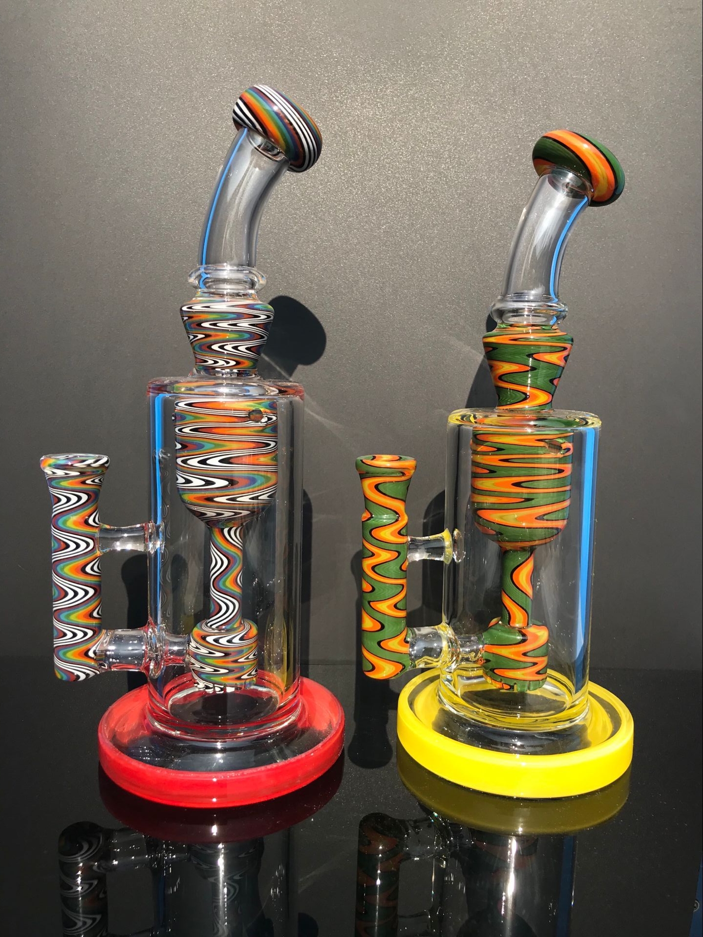 

9.5 inch lemon yellow and red glass water pipe drill tobacco big stick design hookahs smoking pipes with 14#bowl free shipping