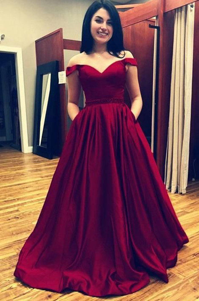 

Burgundy Prom Dresses A Line Off The Shoulder Satin Floor Length Plus Size Formal Evening Party Gowns Long Dress, Royal blue